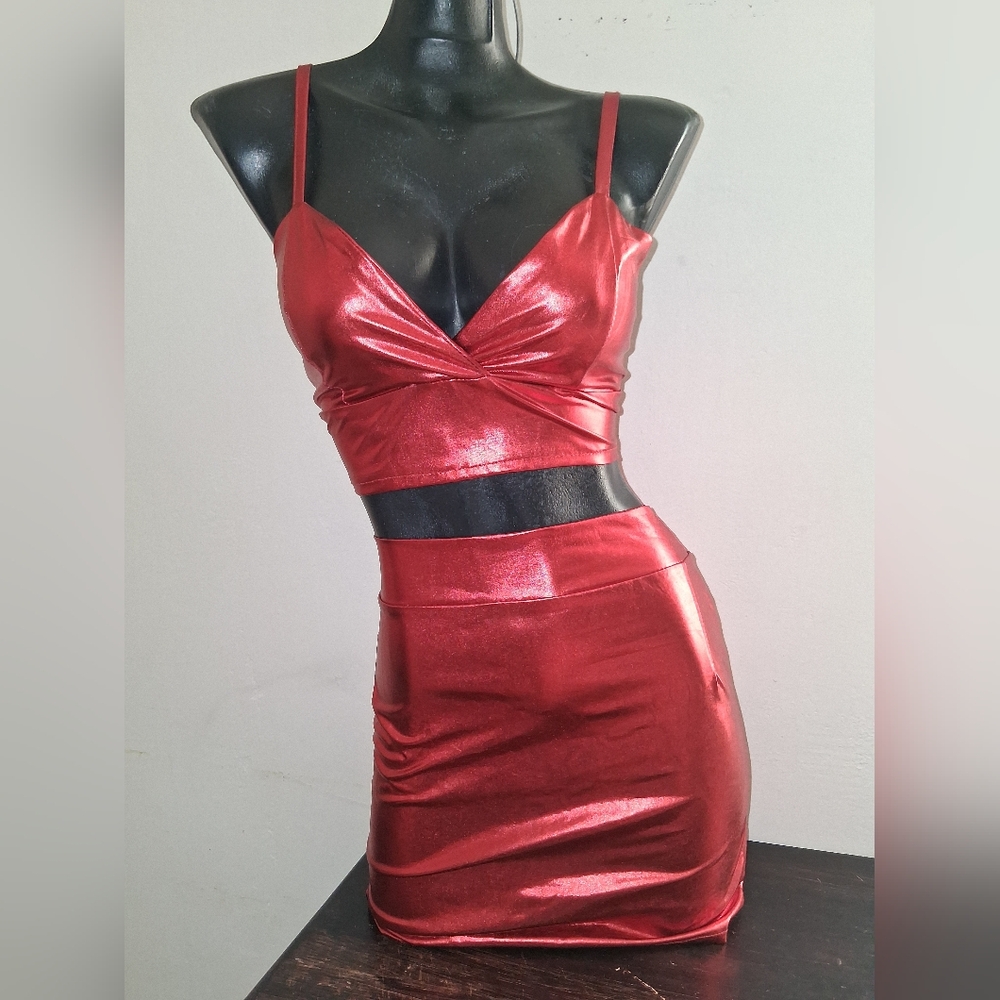 Wetlook Vinyl Sleek Ruby Red Club Disco Dress S